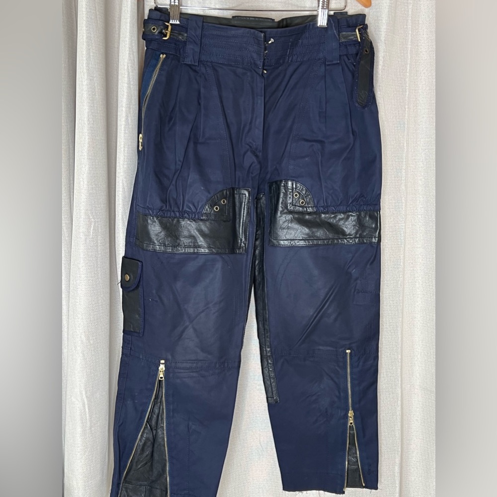 Marc Jacob Navy Blue riding pant with leather and zipper details